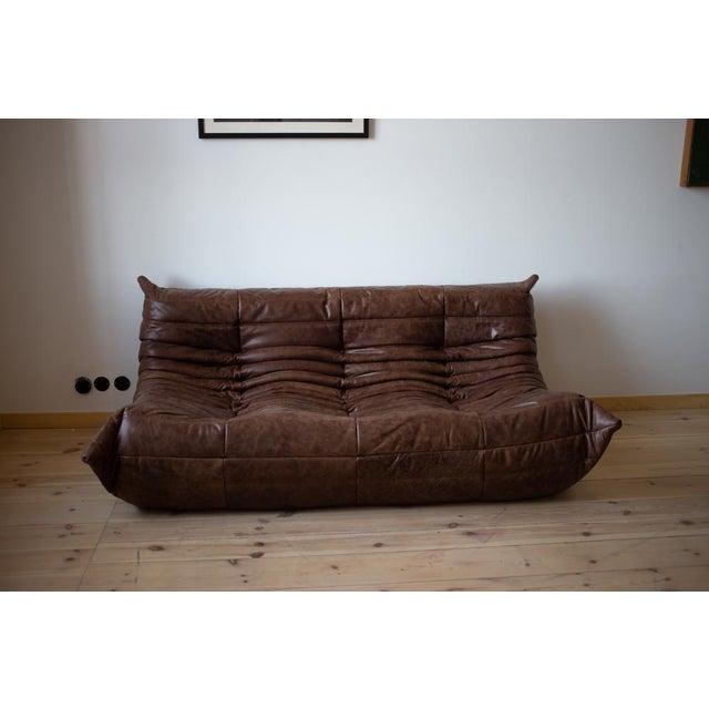 1970s Brown Dubai Leather Togo Sofa, 1970s, Set of 5 For Sale - Image 5 of 9