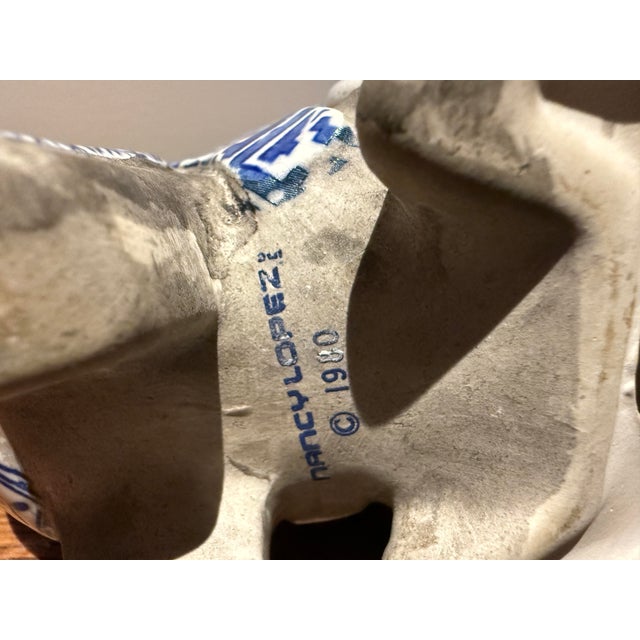 Chinoiserie Blue and White Rabbit Candle Stick Holder Set Created by Artist Nancy Lopez in the 1980s Sold Through Tiffany & Co For Sale - Image 3 of 12