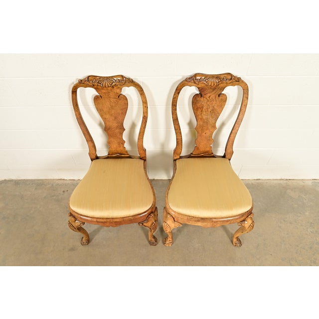 Mid 18th Century 18th Century Antique Thomas Chippendale Period Carved Burl Wood Side Chairs or Dining Chairs, Pair For Sale - Image 5 of 13