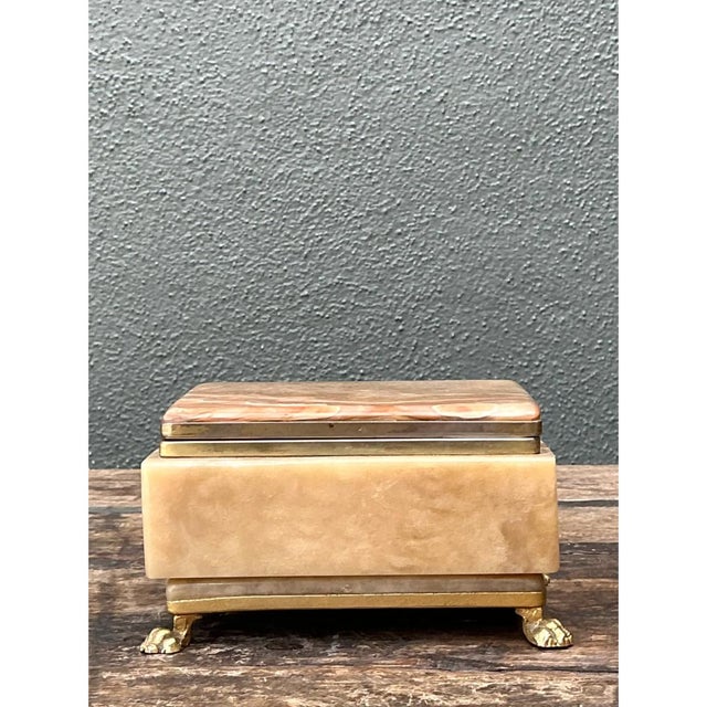 Vintage Onyx and Brass Footed Box For Sale - Image 4 of 12