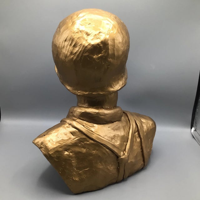 1940s Vintage Hand Molded Gold Military Male Bust For Sale - Image 5 of 12