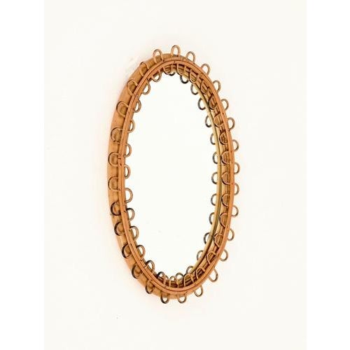 Vintage Oval Mirror in Curved Rattan and Bamboo by Franco Albini, Italy, 1960s For Sale - Image 9 of 12