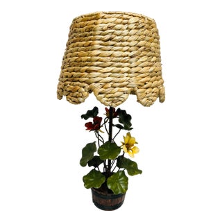 Vintage Italy Tole Flower Table Lamp For Sale