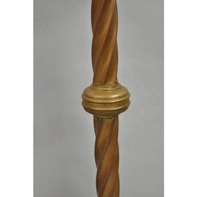 Antique English Renaissance Gothic Patinated Brass Candlestick Table Lamps Pair For Sale - Image 9 of 12