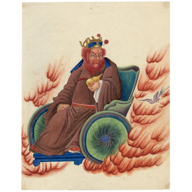 Canton School Artist, Taoist Deity Wang Lingguan, 18th Century, Gouache Painting on Paper For Sale - Image 4 of 7