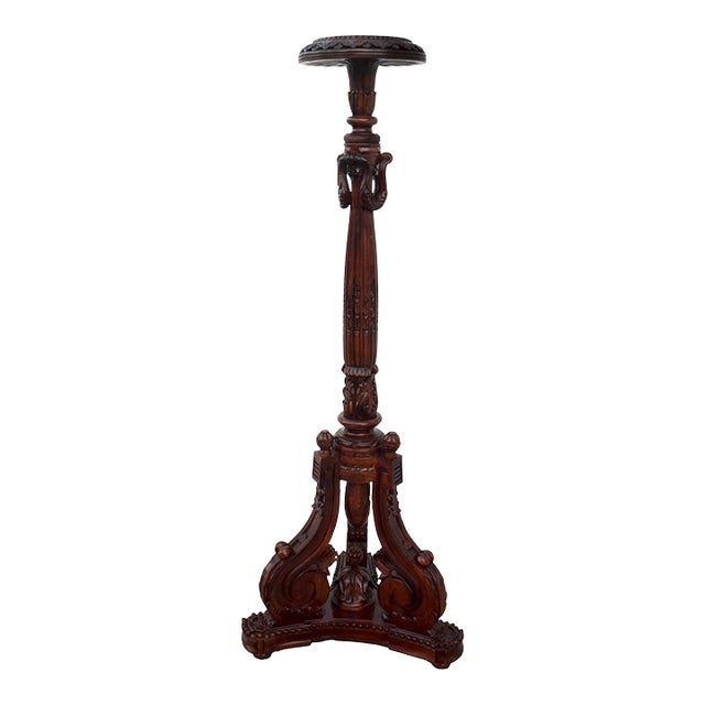 Vintage Carved Mahogany Regency Style Tall Pedestal/Plant Stand For Sale
