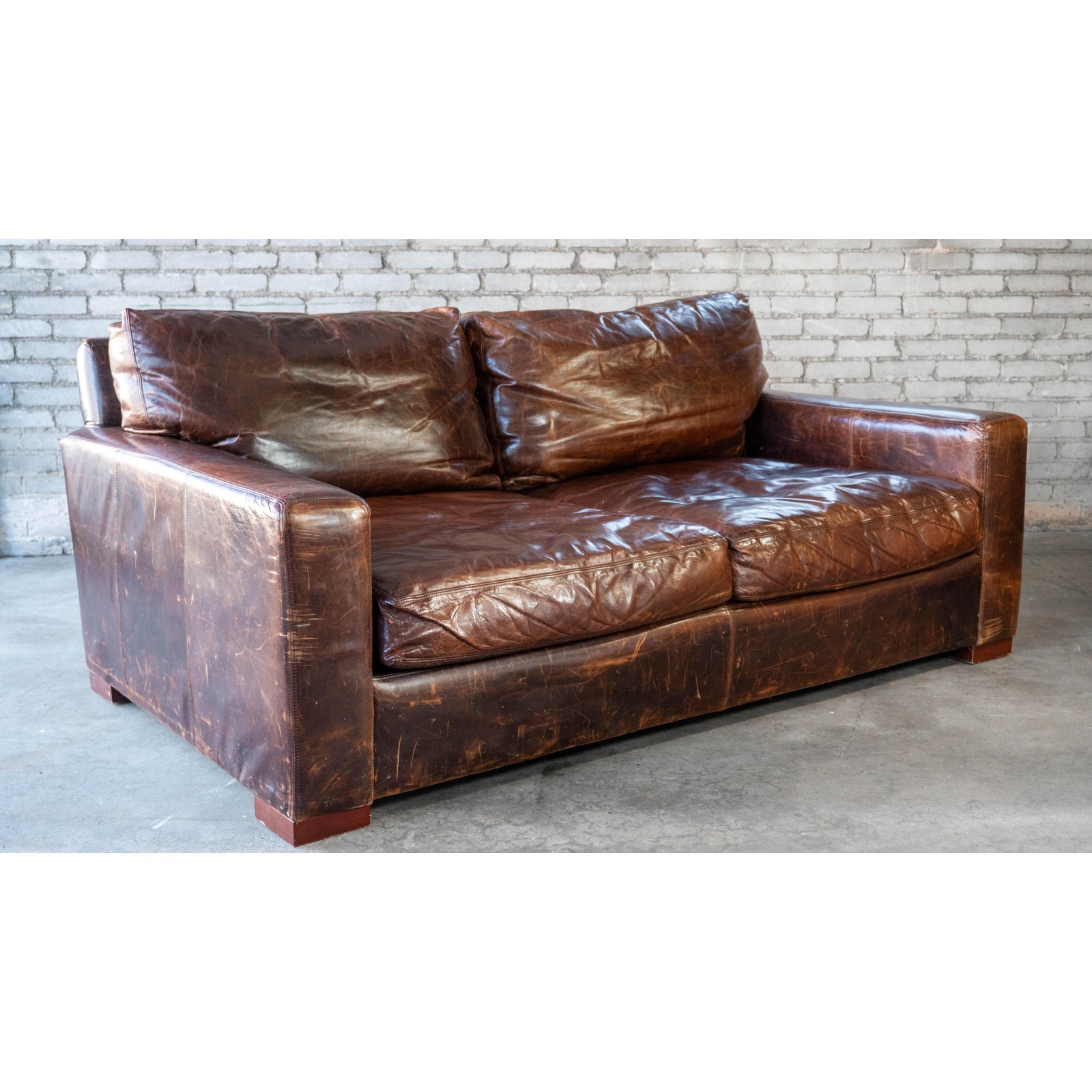 Restoration Hardware Maxwell Distressed Cigar Luxe Leather Sofa