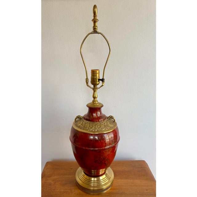 Oxblood Red Vintage Oxblood Red Brass Relief Lamp For Sale - Image 8 of 8