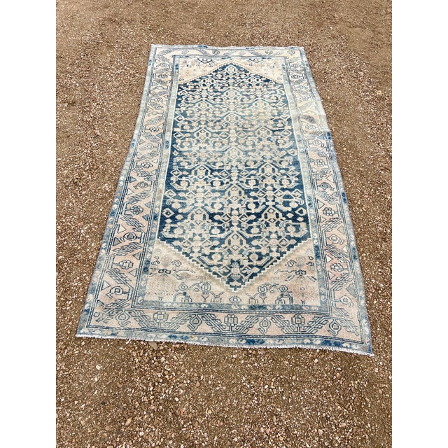 Persian 1960s Vintage Persian Blue Color With Cream Field Color Medium Size Rug For Sale - Image 3 of 6