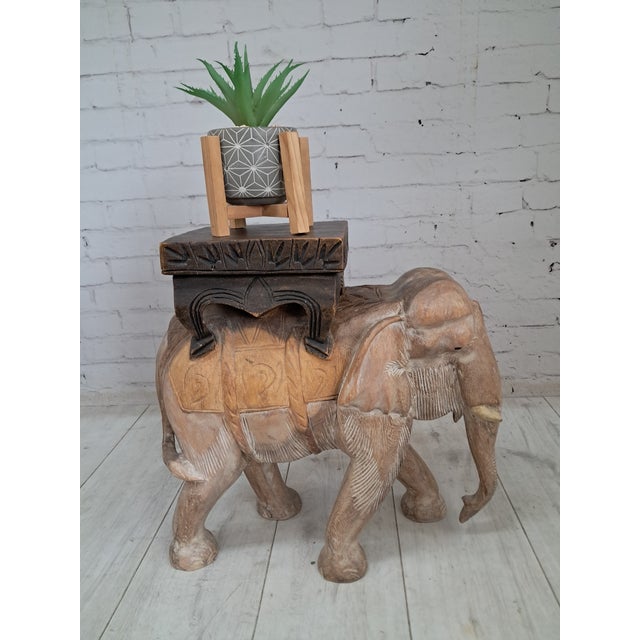 Vintage Hand-Carved Wooden Elephant Plant Stand, 1960s For Sale - Image 4 of 18