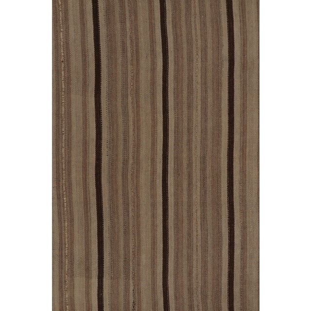 Vintage Persian Kilim, Square Rug in Neutral Beige-Brown Stripes - Rug & Kilim For Sale In New York - Image 6 of 8