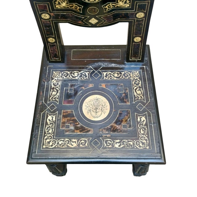 Black Antique Wooden Chair with Grotesque Inlays and Ivory Figures by Ferdinando Pogliani, Italy, 1890s For Sale - Image 8 of 10
