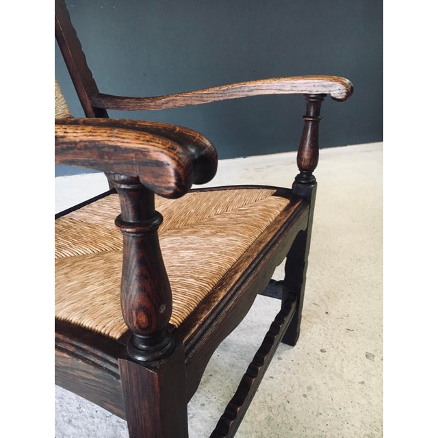 Low Arts & Crafts Oak & Rush Armchair, Belgium 1920s For Sale - Image 14 of 18