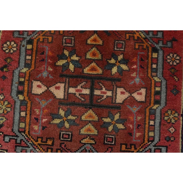 Textile Karajeh Runner 3’3” X 11’4” Red Wool Semi-Antique Tribal Hand-Knotted Rug For Sale - Image 7 of 15
