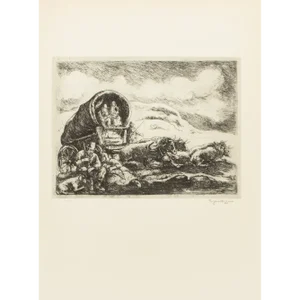 1939 After Eugene Higgins "Pioneers Resting", First Edition Period Offset Lithograph