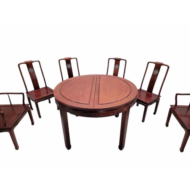 Vintage Asian Rosewood Carved Longevity Extending Dining Table and 8 Chairs For Sale - Image 12 of 12