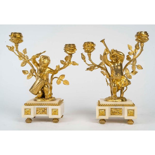 Metal Louis XVI Style Ormolu and White Marble Mantel, Set of 3 For Sale - Image 7 of 12