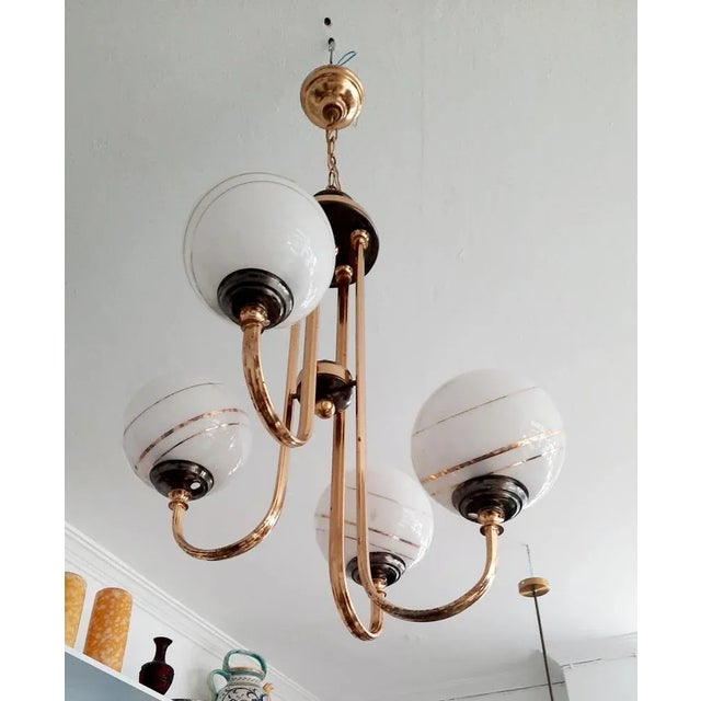 Metal Sputnik Opaline Bronze Chandelier, 1970s For Sale - Image 7 of 7