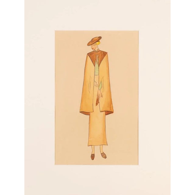 1920s Art Deco Fashion Drawings II, Gouache on Paper, Framed For Sale - Image 5 of 12