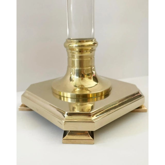 Fabulous Extra Large Lucite and Polished Brass Candlestick Holders on Footed Base For Sale - Image 9 of 11