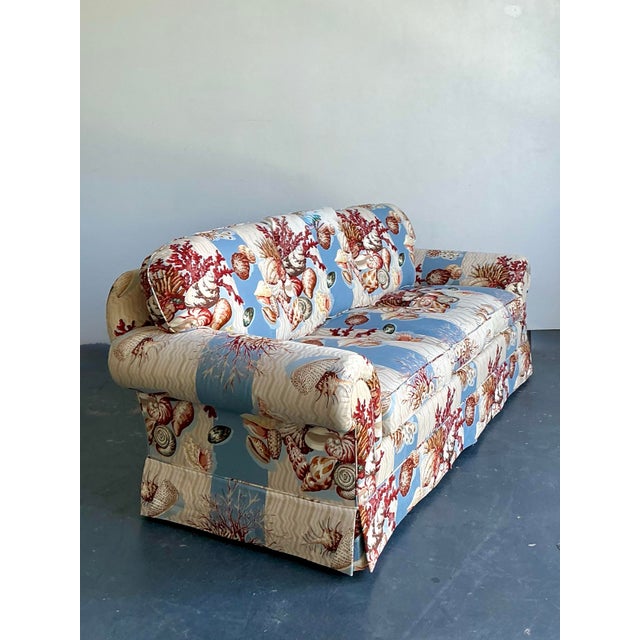 Vintage Cowton and Tout “Tortola Seashells” Printed Three Seat Sofa For Sale - Image 9 of 12