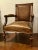 Traditional Antique Carved Wood Brown Leather Arm Chairs Pair, acanthus leaf detail, turned wood legs, warm mahogany...