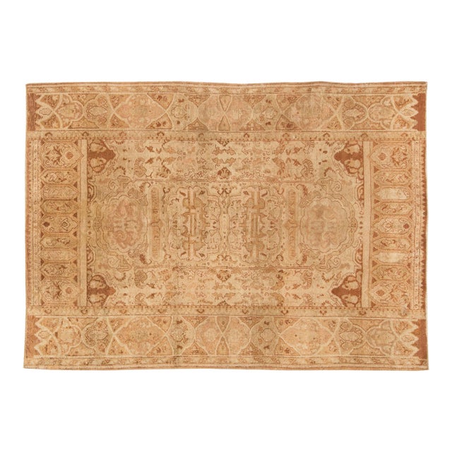 Authentic Indian Amritsar Beige, Brown Handmade Wool Rug For Sale