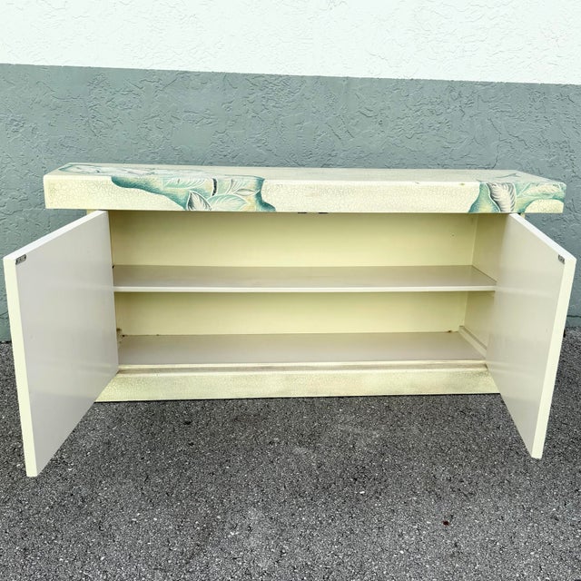 Vintage Hand Painted Crackle Finished Cream Teal and Pink Credenza For Sale - Image 4 of 12