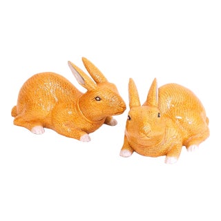 Pair of Chinese Export Porcelain Rabbits For Sale
