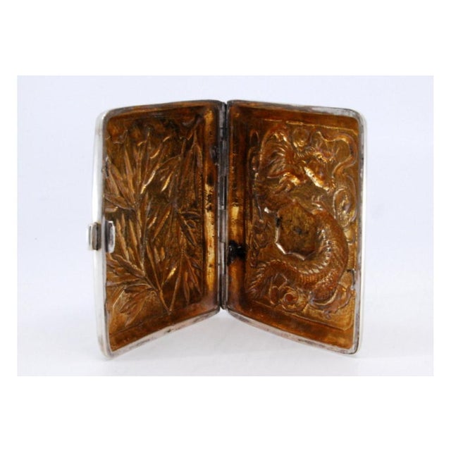 Silver Cigarette Case with Palm Trees Relief, Mythical Figures and Golden Interior For Sale - Image 6 of 10