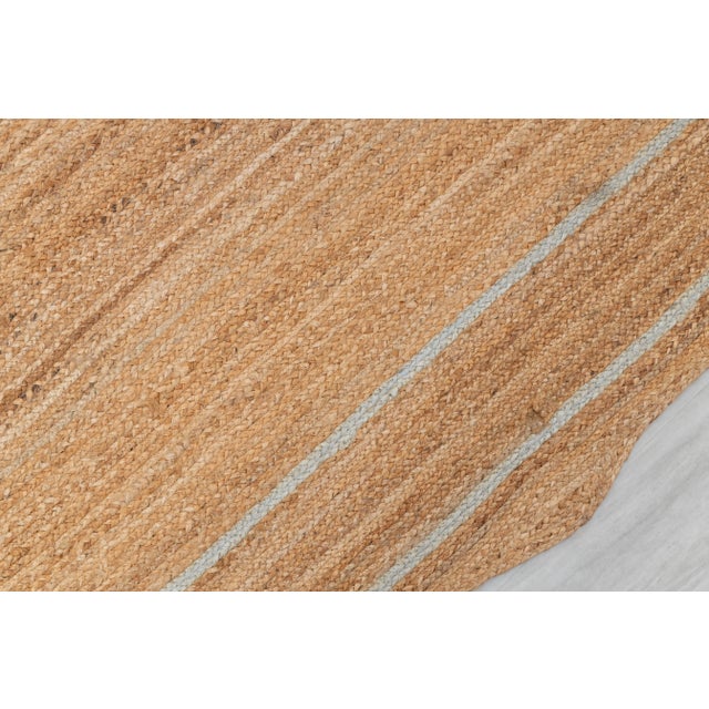 Baby Blue Light Blue Natural Jute Wave Scallop 6x9Ft. For Sale - Image 8 of 12