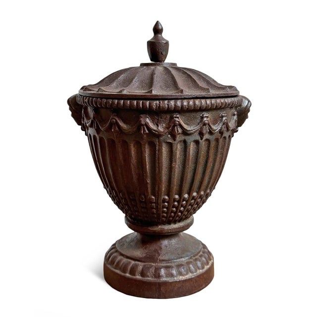 Vintage Cast Iron Urn W/Lid For Sale - Image 4 of 5