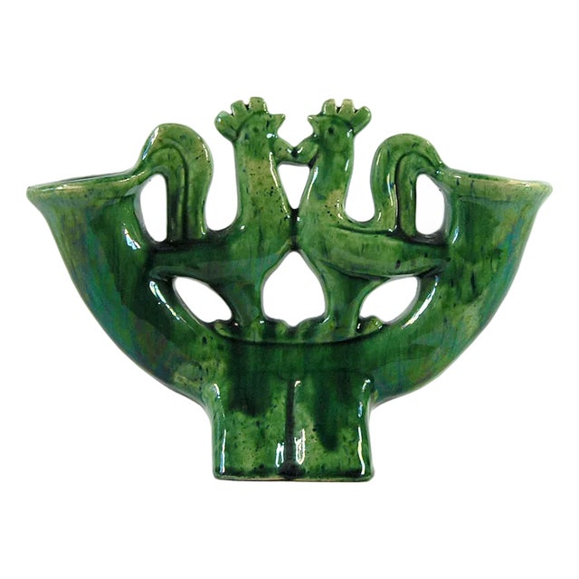 Vintage Folk Ceramic Candleholder, 1960s. For Sale