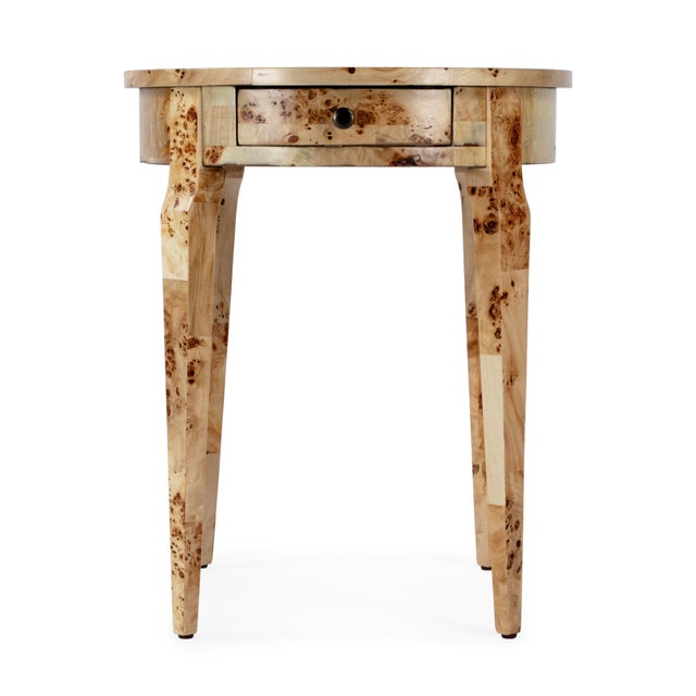 Sand Archer 20 in. W Round Burl Wood 1 Drawer Side Table, Light Brown Burl For Sale - Image 8 of 11