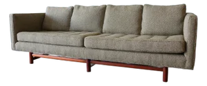 1950s Edward Wormley for Dunbar Green Wool Sofa Model 5138 Mahogany Base