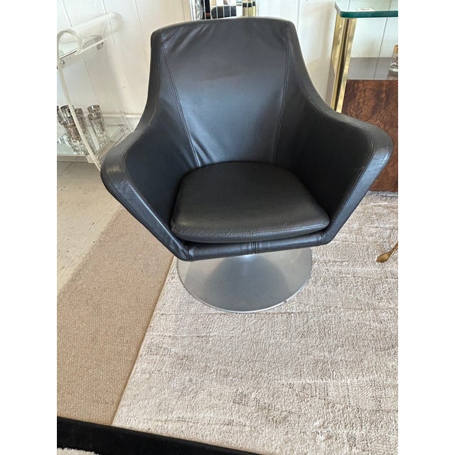 1990s Vintage Danish Bolia Black Leather Swivel Club Chairs For Sale - Image 5 of 14