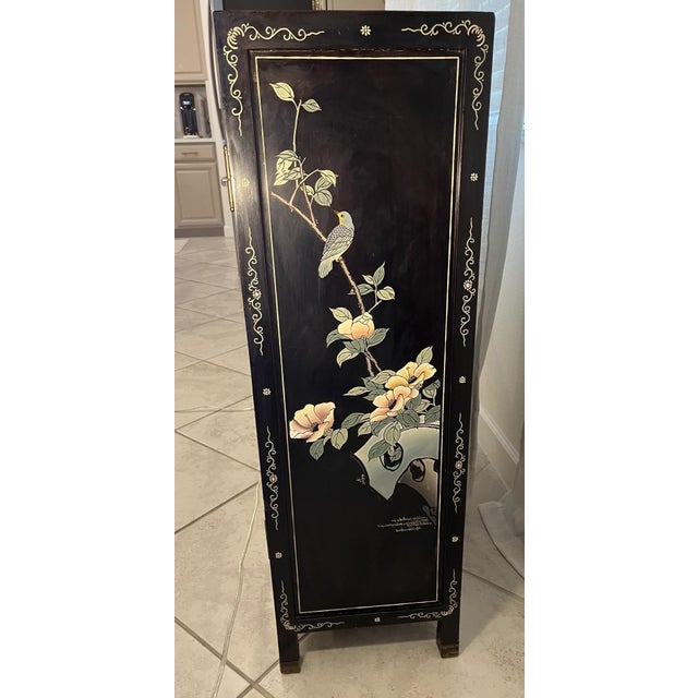 Mid-Century Chinese Black Lacquer Cabinet With Mother of Pearl Inlays For Sale - Image 11 of 17