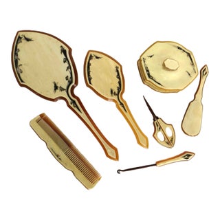 Art Deco (7) Piece Celluloid Vanity "Necessaire" Grooming Set. C. 1930 For Sale