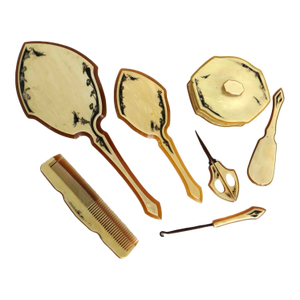 Art Deco (7) Piece Celluloid Vanity "Necessaire" Grooming Set. C. 1930