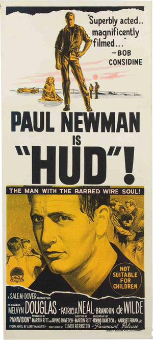 Hud Vintage Poster, Australian Daybill, Folded, Graphic Art, 1963, Paper