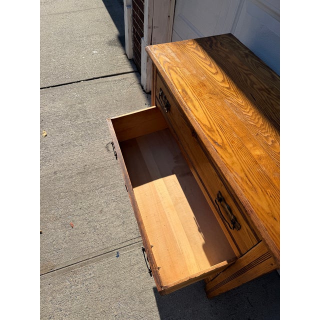 Antique Victorian Eastlake Oak Three-Drawer Chest With Brass Hardware For Sale - Image 10 of 12