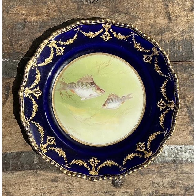 Vintage Gilt Tipped Doulton Burslem Fish Plates - Set of 12 For Sale - Image 10 of 16