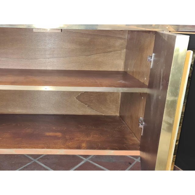 Buffet Sideboard Birch Wood & Black Venetian Glass With Brass Handles & Feet For Sale - Image 4 of 5