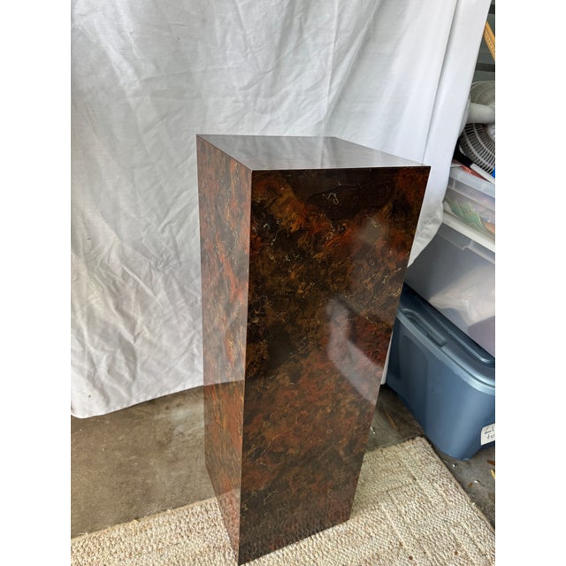 Milo Baughman Mid-Century Modern Faux Burl Wood Milo Baughman Style Column Pedestal Display Stand Plinth For Sale - Image 4 of 11