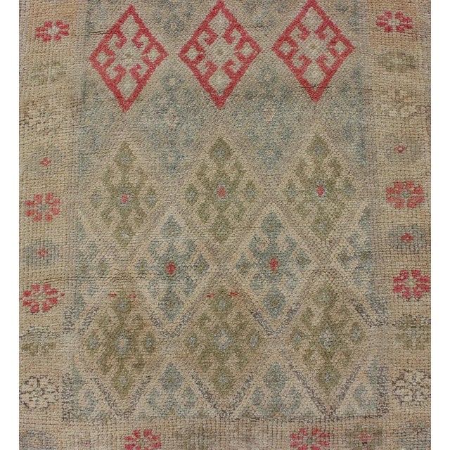 Hand Knotted Turkish Kurdish Runner With Diamond Design in Gray, Taupe, Red For Sale - Image 10 of 13