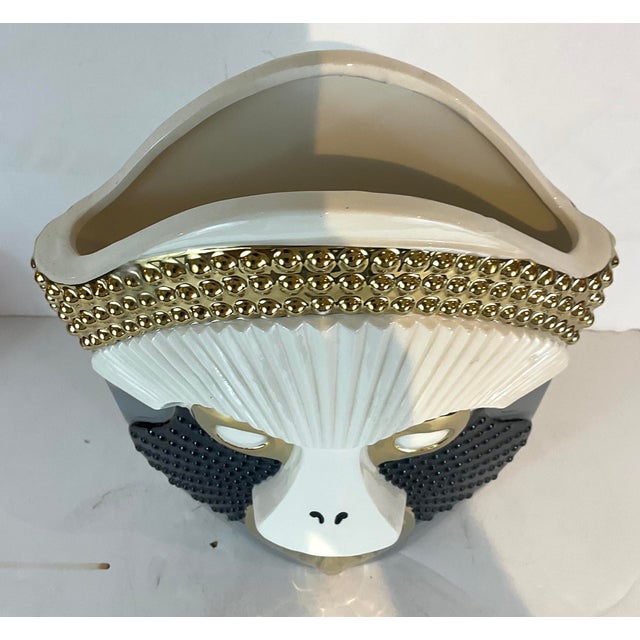 Modern Modern Gray and Gold Monkey Mask Vase For Sale - Image 3 of 3