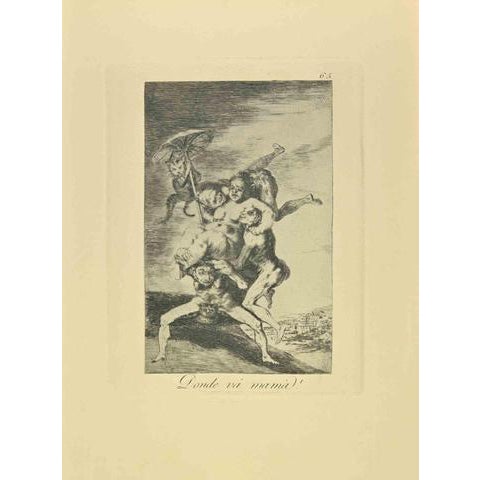 Francisco Goya, Donde va Mama?, Nude, Etching, 1881 For Sale