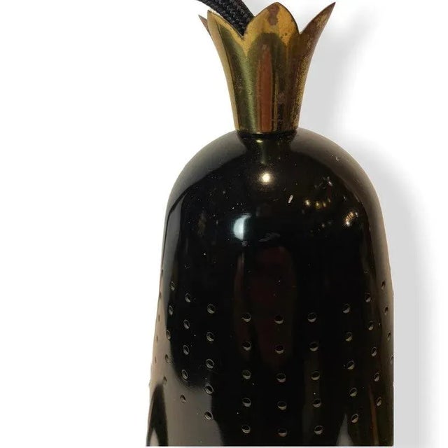 Mid-century ceiling lamp of lacquered metal, high gloss black inside yellow, small crown of brass, metal socket e 27,...