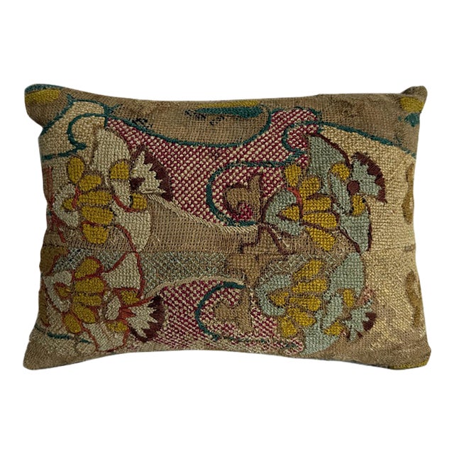 17th Century Italian Wool & Silk Floral Tapestry Pillow For Sale