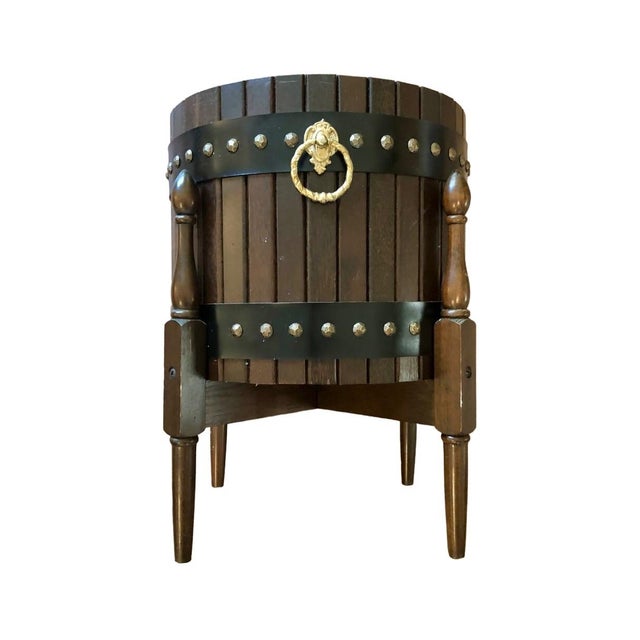 Wood Vintage Mid Century Elevated Barrel Planter Pot by Karimoku For Sale - Image 7 of 9